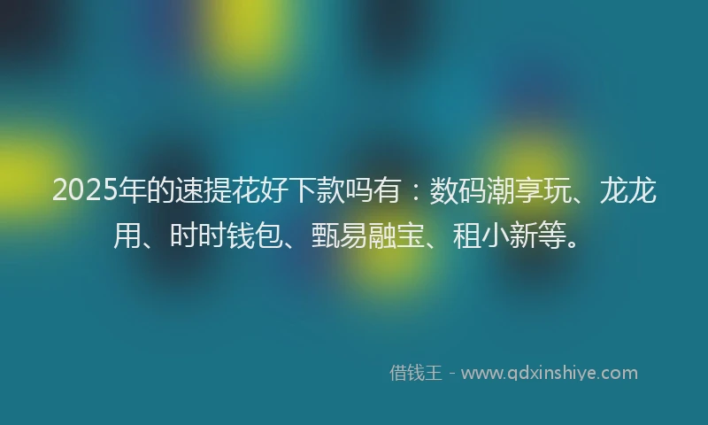 2025年的速提花好下款吗有：数码潮享玩、龙龙用、时时钱包、甄易融宝、租小新等。