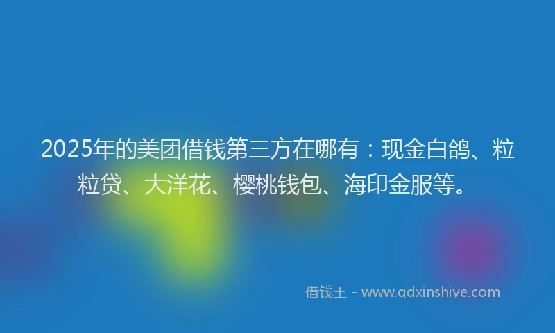 2025年的美团借钱第三方在哪有：现金白鸽、粒粒贷、大洋花、樱桃钱包、海印金服等。