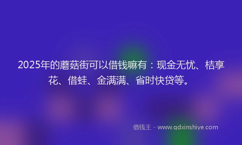 2025年的蘑菇街可以借钱嘛有：现金无忧、桔享花、借蛙、金满满、省时快贷等。