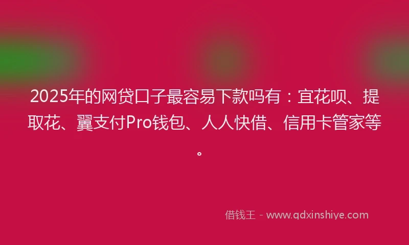 2025年的网贷口子最容易下款吗有：宜花呗、提取花、翼支付Pro钱包、人人快借、信用卡管家等。