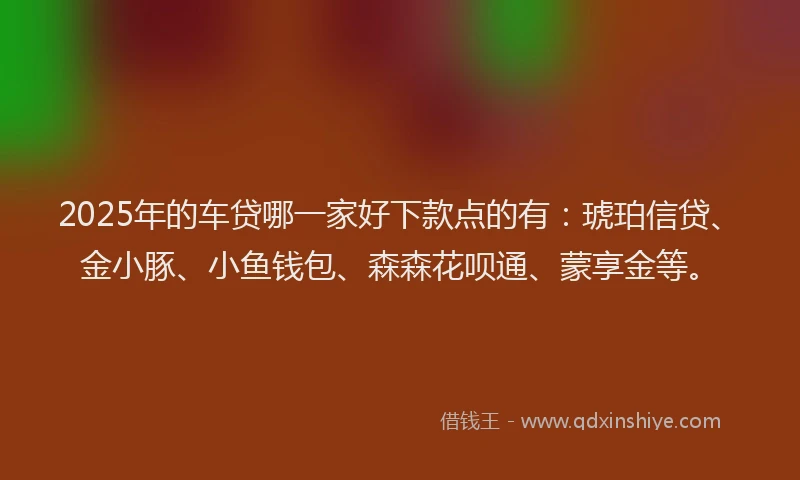 2025年的车贷哪一家好下款点的有：琥珀信贷、金小豚、小鱼钱包、森森花呗通、蒙享金等。