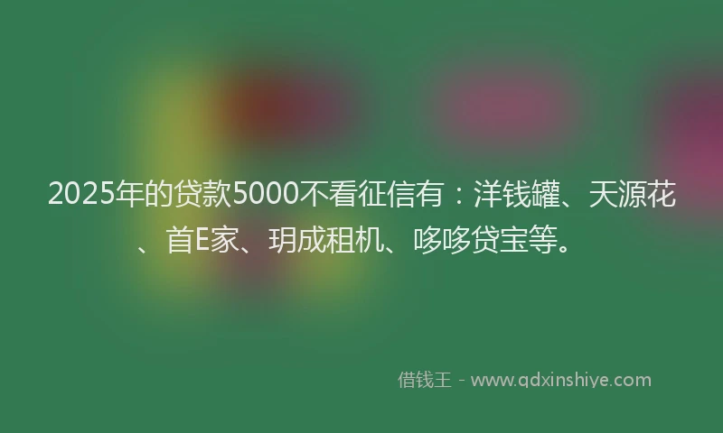 2025年的贷款5000不看征信有：洋钱罐、天源花、首E家、玥成租机、哆哆贷宝等。