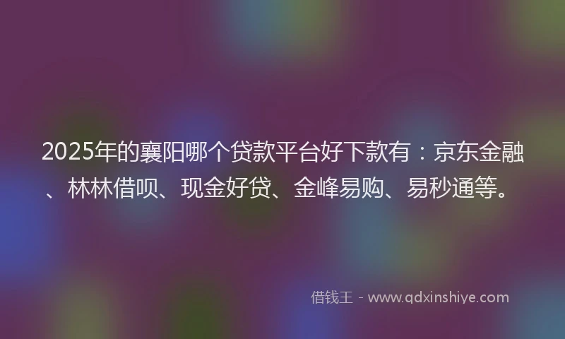 2025年的襄阳哪个贷款平台好下款有：京东金融、林林借呗、现金好贷、金峰易购、易秒通等。