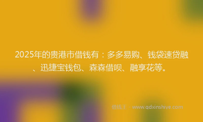 2025年的贵港市借钱有：多多易购、钱袋速贷融、迅捷宝钱包、森森借呗、融享花等。