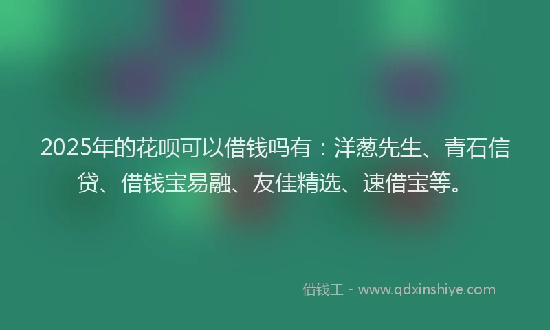 2025年的花呗可以借钱吗有：洋葱先生、青石信贷、借钱宝易融、友佳精选、速借宝等。
