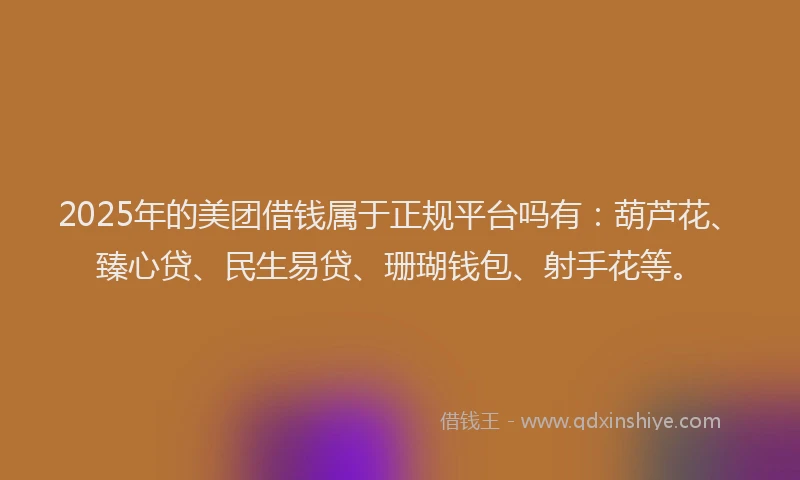2025年的美团借钱属于正规平台吗有：葫芦花、臻心贷、民生易贷、珊瑚钱包、射手花等。
