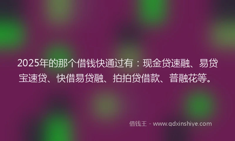 2025年的那个借钱快通过有：现金贷速融、易贷宝速贷、快借易贷融、拍拍贷借款、普融花等。