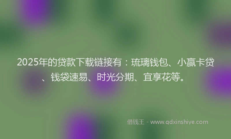 2025年的贷款下载链接有：琉璃钱包、小赢卡贷、钱袋速易、时光分期、宜享花等。