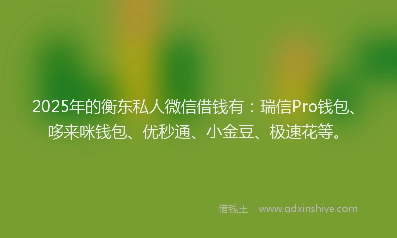 2025年的衡东私人微信借钱有：瑞信Pro钱包、哆来咪钱包、优秒通、小金豆、极速花等。