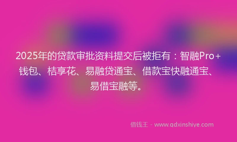 2025年的贷款审批资料提交后被拒有：智融Pro+钱包、桔享花、易融贷通宝、借款宝快融通宝、易借宝融等。