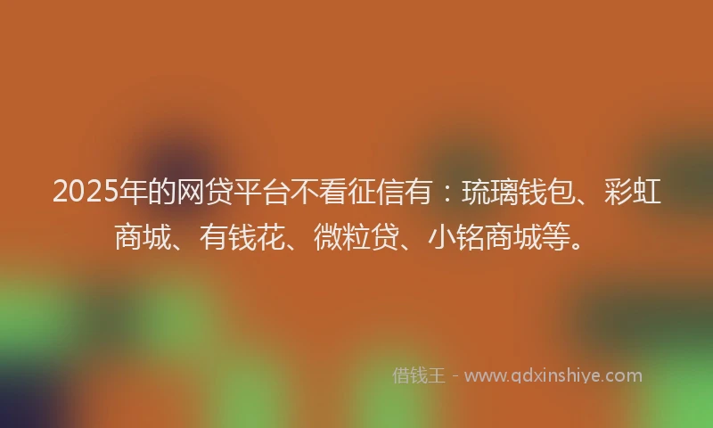 2025年的网贷平台不看征信有：琉璃钱包、彩虹商城、有钱花、微粒贷、小铭商城等。