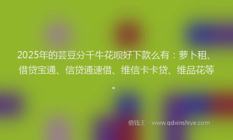2025年的芸豆分千牛花呗好下款么有：萝卜租、借贷宝通、信贷通速借、维信卡卡贷、维品花等。