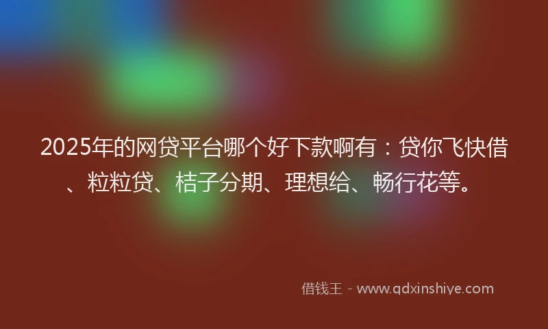 2025年的网贷平台哪个好下款啊有：贷你飞快借、粒粒贷、桔子分期、理想给、畅行花等。
