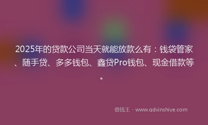 2025年的贷款公司当天就能放款么有：钱袋管家、随手贷、多多钱包、鑫贷Pro钱包、现金借款等。