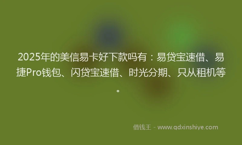 2025年的美信易卡好下款吗有：易贷宝速借、易捷Pro钱包、闪贷宝速借、时光分期、只从租机等。