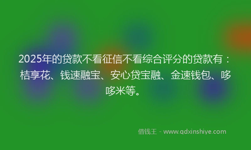 2025年的贷款不看征信不看综合评分的贷款有：桔享花、钱速融宝、安心贷宝融、金速钱包、哆哆米等。
