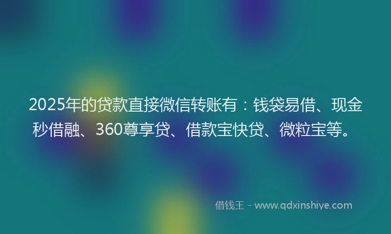 2025年的贷款直接微信转账有：钱袋易借、现金秒借融、360尊享贷、借款宝快贷、微粒宝等。