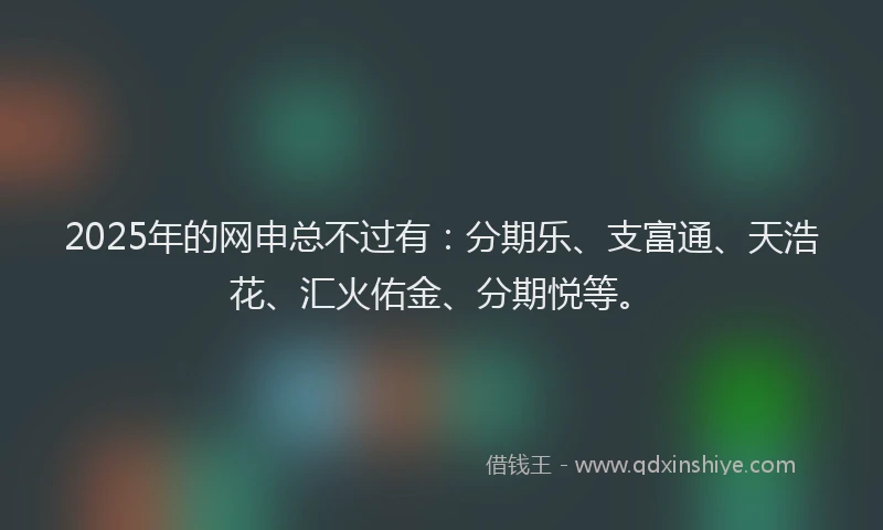 2025年的网申总不过有：分期乐、支富通、天浩花、汇火佑金、分期悦等。