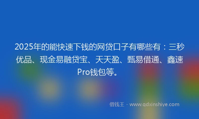 2025年的能快速下钱的网贷口子有哪些有：三秒优品、现金易融贷宝、天天盈、甄易借通、鑫速Pro钱包等。