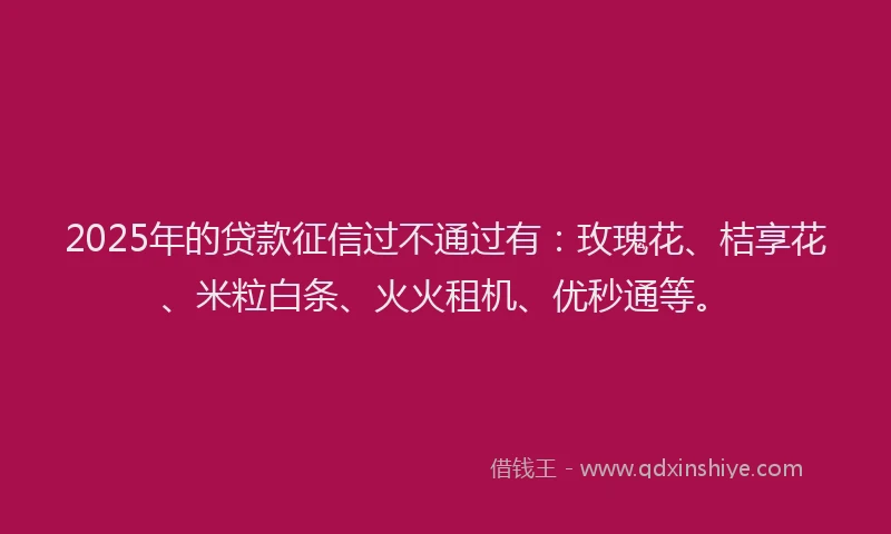 2025年的贷款征信过不通过有：玫瑰花、桔享花、米粒白条、火火租机、优秒通等。