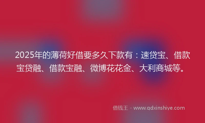 2025年的薄荷好借要多久下款有：速贷宝、借款宝贷融、借款宝融、微博花花金、大利商城等。