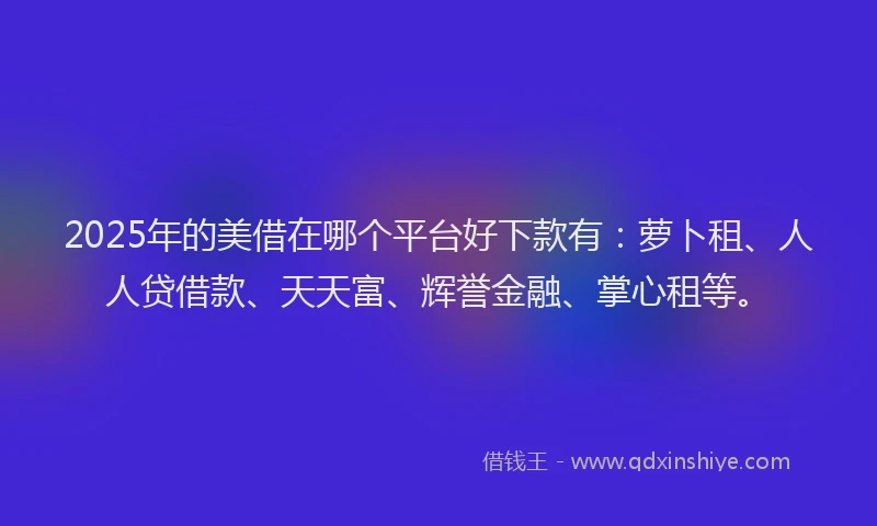 2025年的美借在哪个平台好下款有：萝卜租、人人贷借款、天天富、辉誉金融、掌心租等。