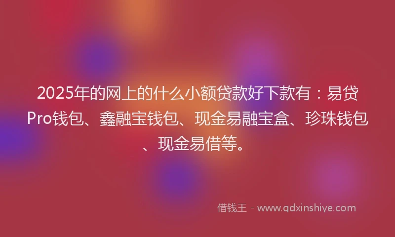 2025年的网上的什么小额贷款好下款有：易贷Pro钱包、鑫融宝钱包、现金易融宝盒、珍珠钱包、现金易借等。