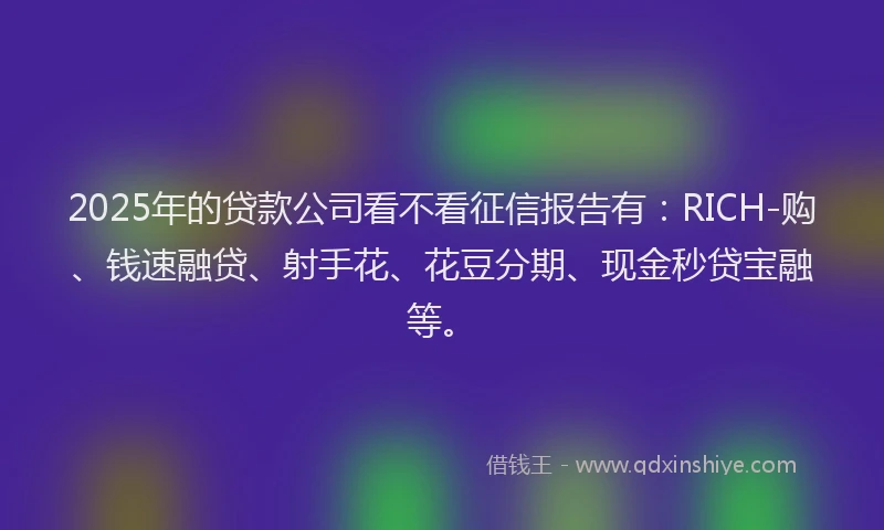2025年的贷款公司看不看征信报告有：RICH-购、钱速融贷、射手花、花豆分期、现金秒贷宝融等。