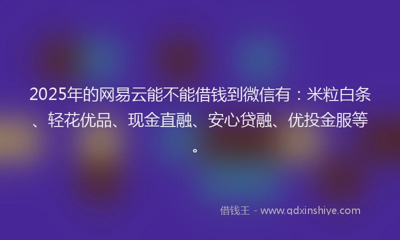 2025年的网易云能不能借钱到微信有：米粒白条、轻花优品、现金直融、安心贷融、优投金服等。
