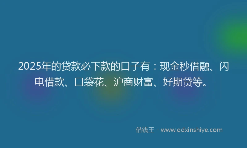 2025年的贷款必下款的口子有：现金秒借融、闪电借款、口袋花、沪商财富、好期贷等。