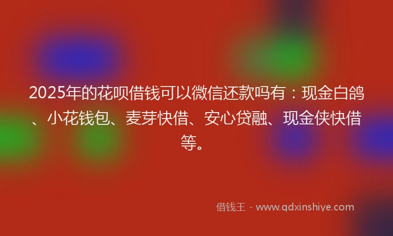 2025年的花呗借钱可以微信还款吗有：现金白鸽、小花钱包、麦芽快借、安心贷融、现金侠快借等。