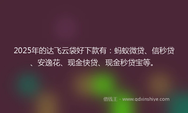 2025年的达飞云袋好下款有：蚂蚁微贷、信秒贷、安逸花、现金快贷、现金秒贷宝等。