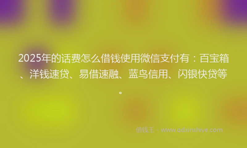 2025年的话费怎么借钱使用微信支付有：百宝箱、洋钱速贷、易借速融、蓝鸟信用、闪银快贷等。