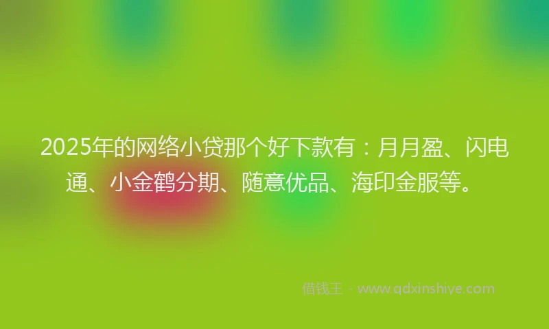 2025年的网络小贷那个好下款有：月月盈、闪电通、小金鹤分期、随意优品、海印金服等。