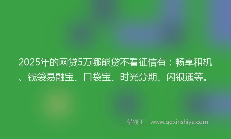 2025年的网贷5万哪能贷不看征信有：畅享租机、钱袋易融宝、口袋宝、时光分期、闪银通等。