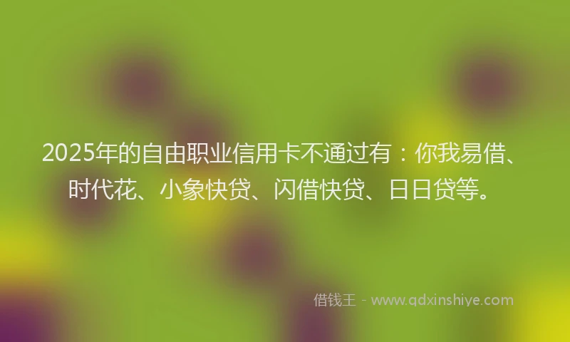 2025年的自由职业信用卡不通过有：你我易借、时代花、小象快贷、闪借快贷、日日贷等。