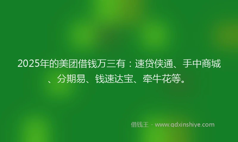 2025年的美团借钱万三有：速贷侠通、手中商城、分期易、钱速达宝、牵牛花等。