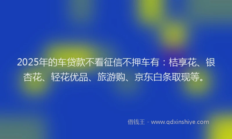 2025年的车贷款不看征信不押车有：桔享花、银杏花、轻花优品、旅游购、京东白条取现等。