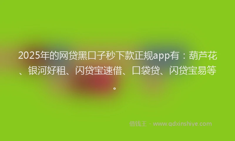 2025年的网贷黑口子秒下款正规app有：葫芦花、银河好租、闪贷宝速借、口袋贷、闪贷宝易等。