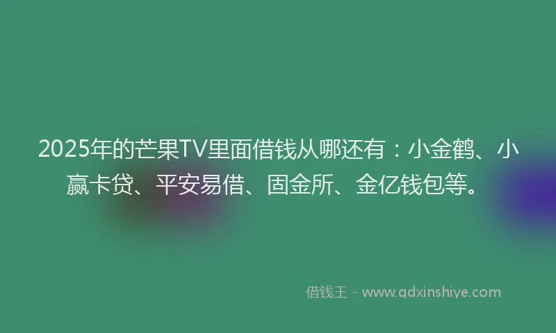 2025年的芒果TV里面借钱从哪还有：小金鹤、小赢卡贷、平安易借、固金所、金亿钱包等。