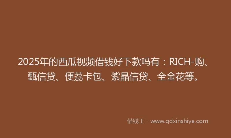 2025年的西瓜视频借钱好下款吗有：RICH-购、甄信贷、便荔卡包、紫晶信贷、全金花等。