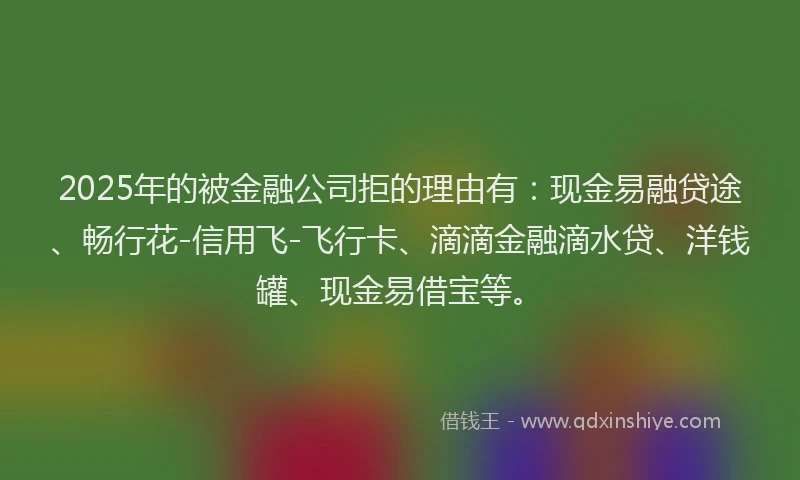 2025年的被金融公司拒的理由有：现金易融贷途、畅行花-信用飞-飞行卡、滴滴金融滴水贷、洋钱罐、现金易借宝等。