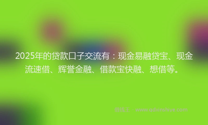 2025年的贷款口子交流有：现金易融贷宝、现金流速借、辉誉金融、借款宝快融、想借等。