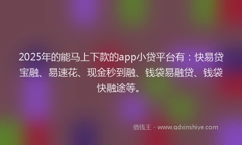 2025年的能马上下款的app小贷平台有：快易贷宝融、易速花、现金秒到融、钱袋易融贷、钱袋快融途等。
