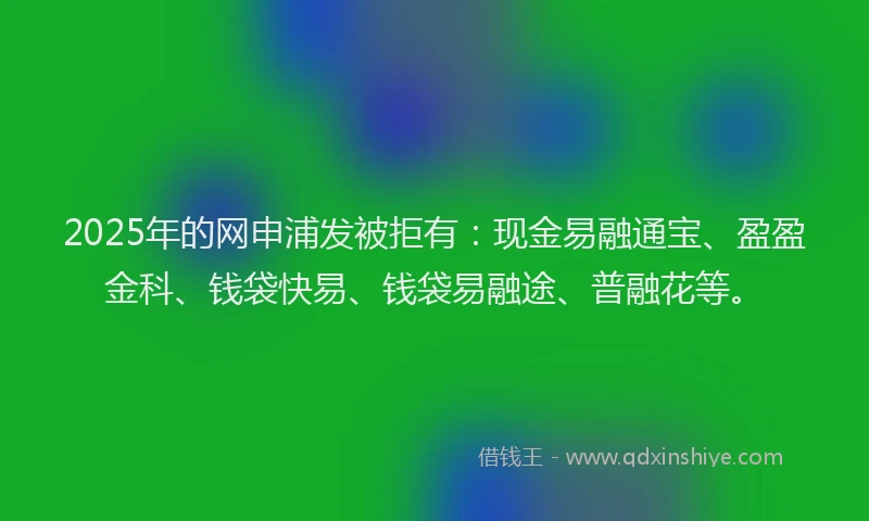 2025年的网申浦发被拒有：现金易融通宝、盈盈金科、钱袋快易、钱袋易融途、普融花等。