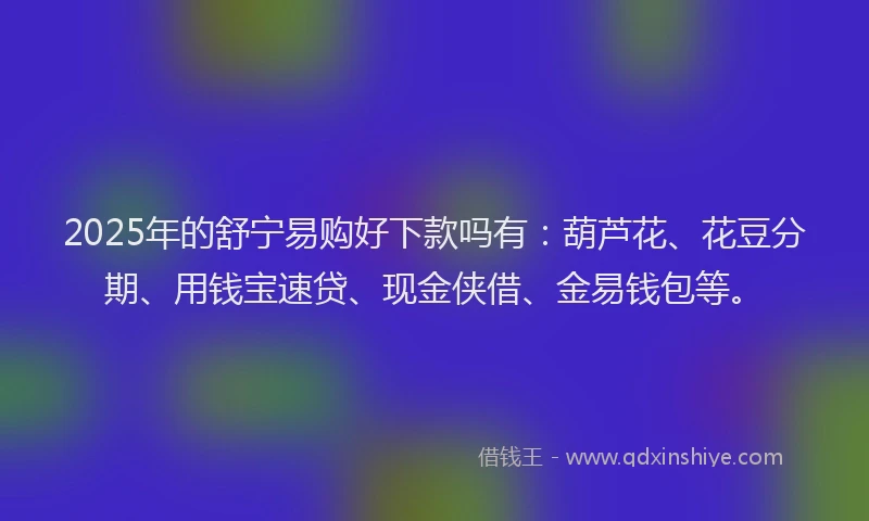 2025年的舒宁易购好下款吗有：葫芦花、花豆分期、用钱宝速贷、现金侠借、金易钱包等。