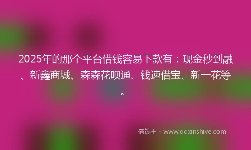 2025年的那个平台借钱容易下款有：现金秒到融、新鑫商城、森森花呗通、钱速借宝、新一花等。