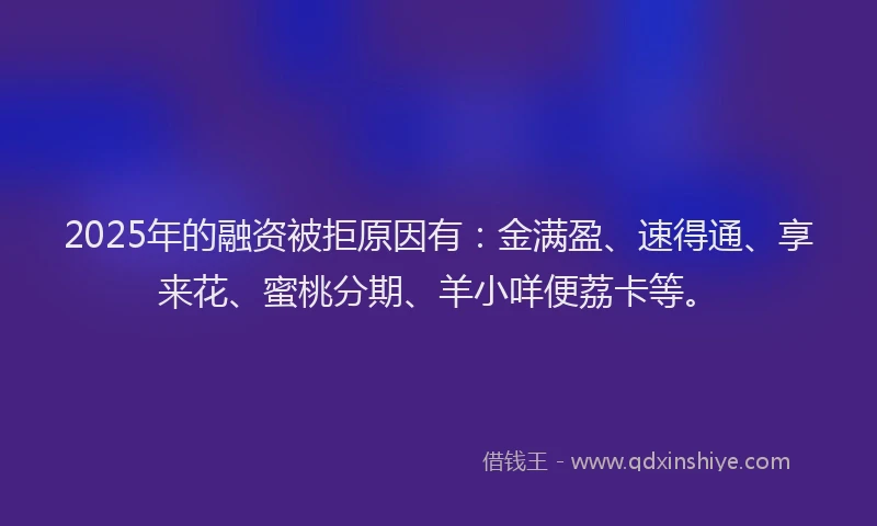 2025年的融资被拒原因有：金满盈、速得通、享来花、蜜桃分期、羊小咩便荔卡等。