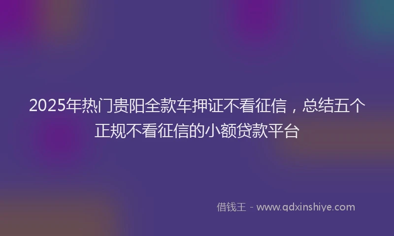 2025年热门贵阳全款车押证不看征信，总结五个正规不看征信的小额贷款平台