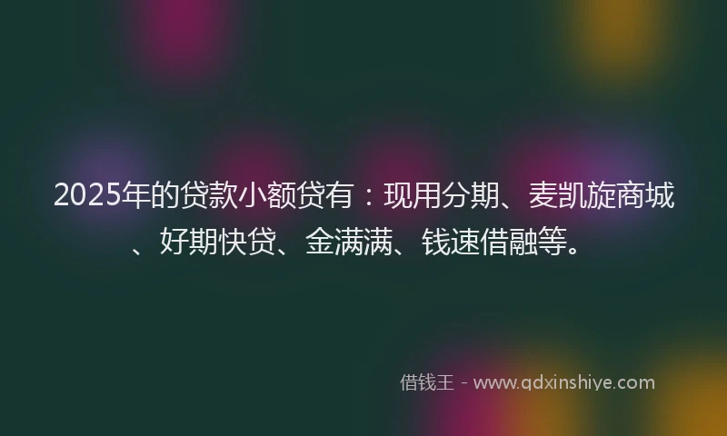 2025年的贷款小额贷有：现用分期、麦凯旋商城、好期快贷、金满满、钱速借融等。